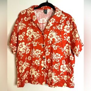 Wild Fable Red Orange Floral Hawaiian Button Down (M)
